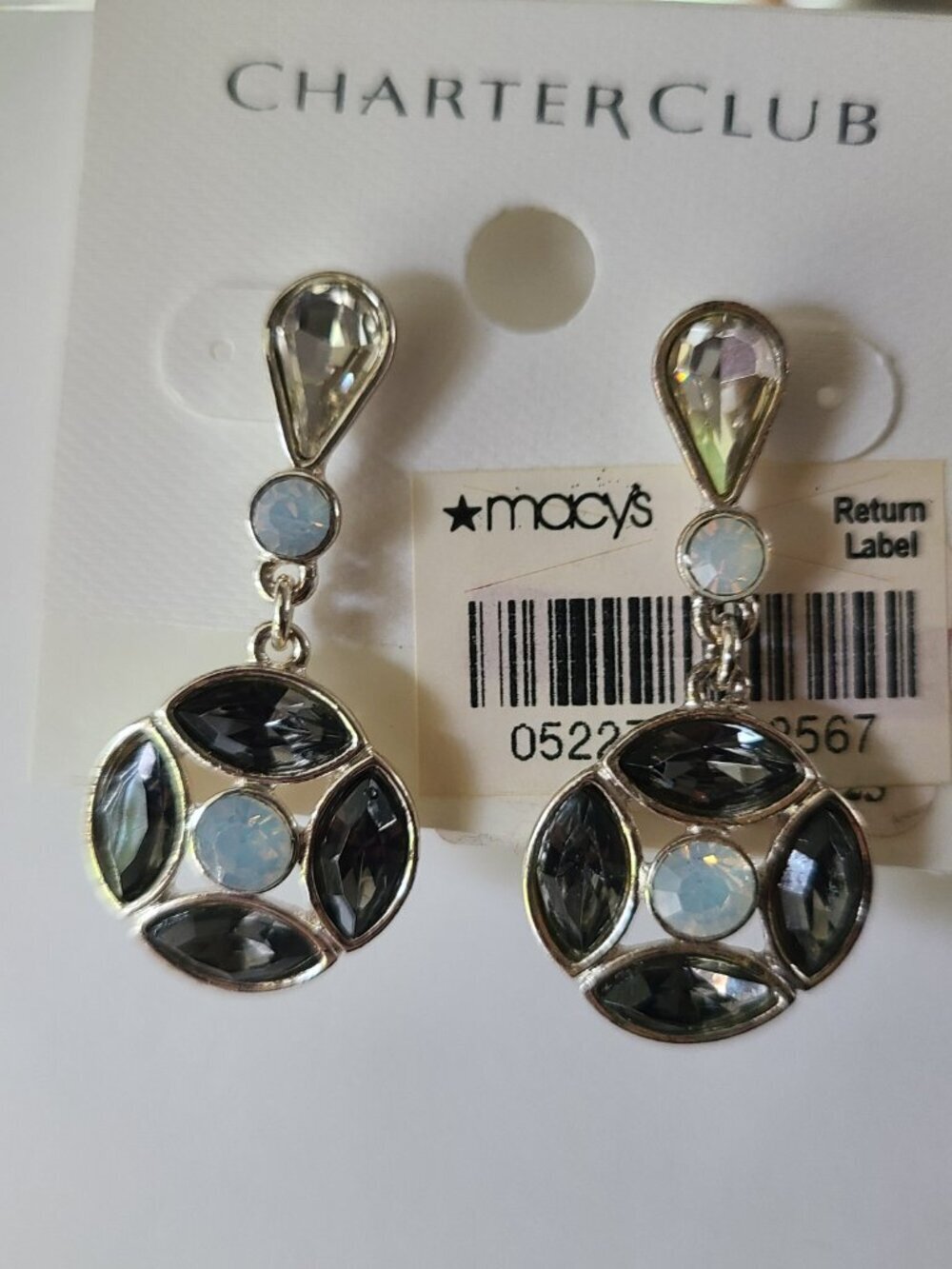 Charter Club Earrings Pierced Dangle Blue Gray - Picture 2 of 8